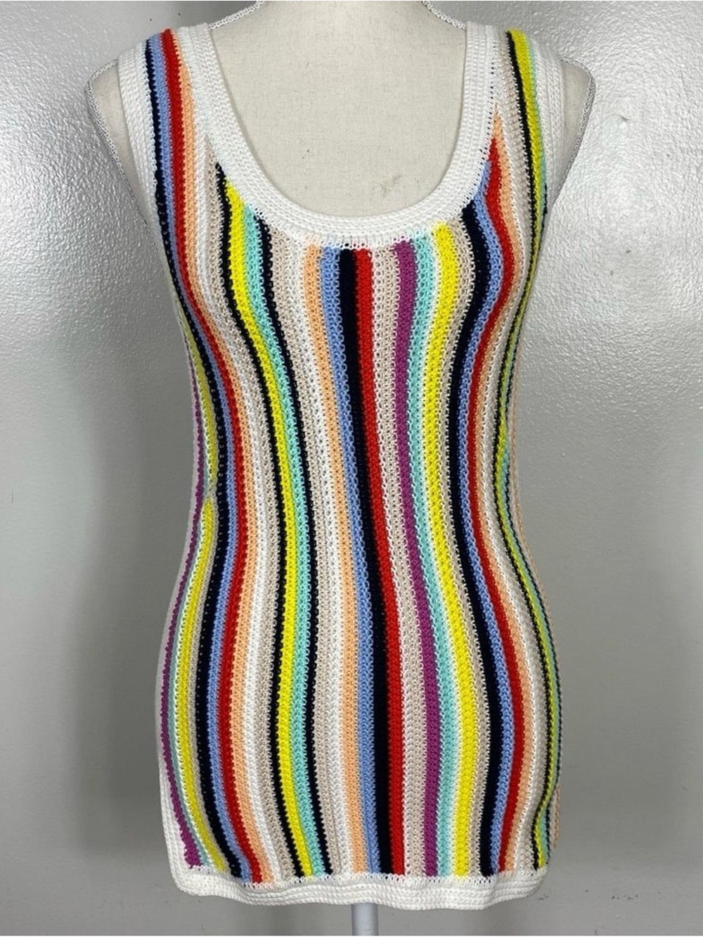 Marie Oliver 100% Cotton Rainbow Stripe Crochet Tank